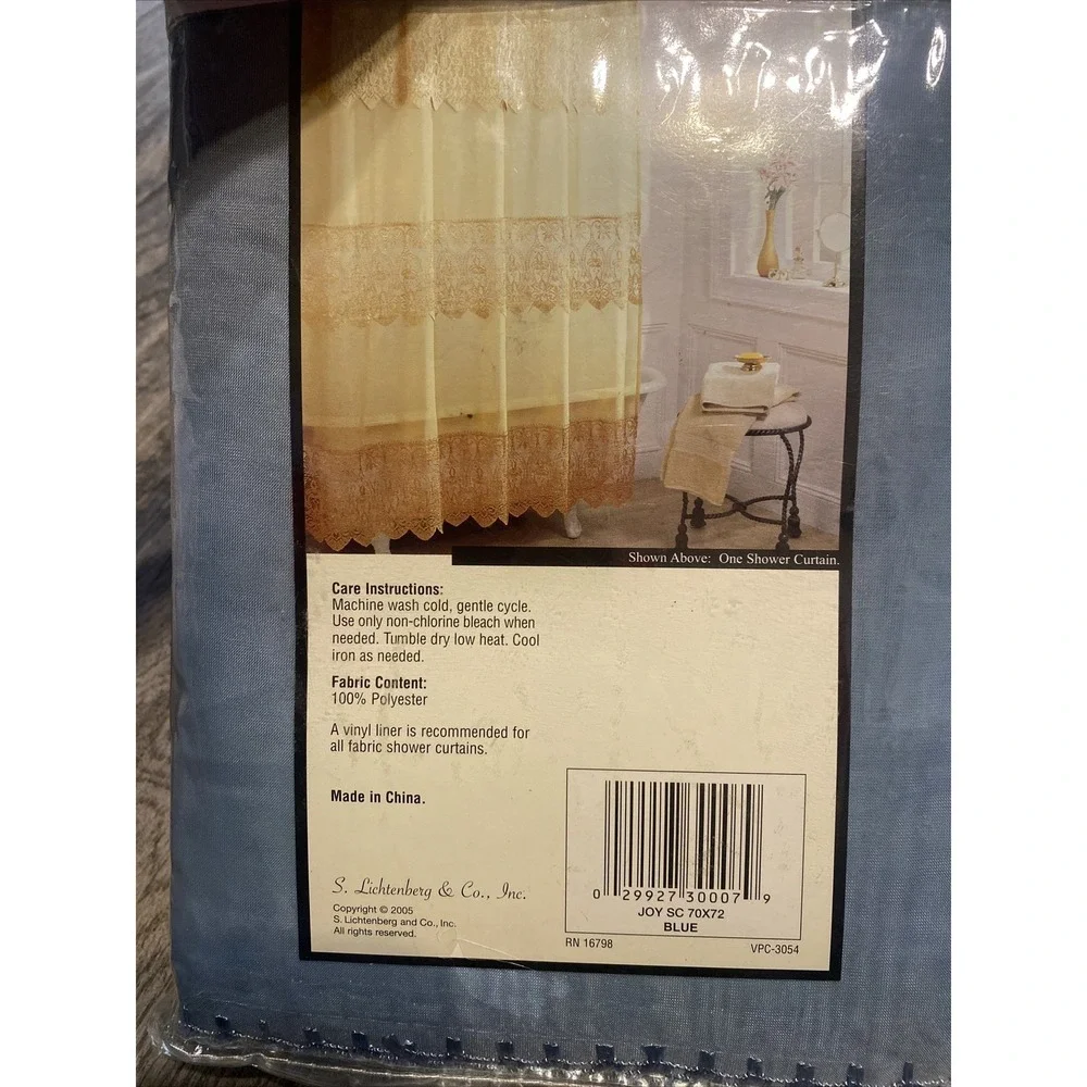 New S. LICHTENBERG JOY BLUE LACE‎ SHOWER CURTAIN 70 X 72